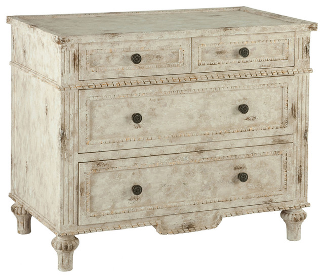 Arlon French Country Antique Distressed White 4 Drawer Dresser