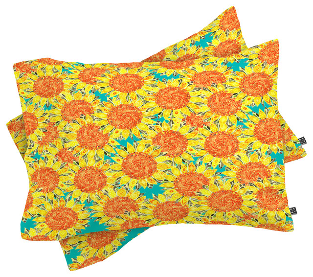Deny Designs Sharon Turner Sunflower Field Pillow Shams, Queen
