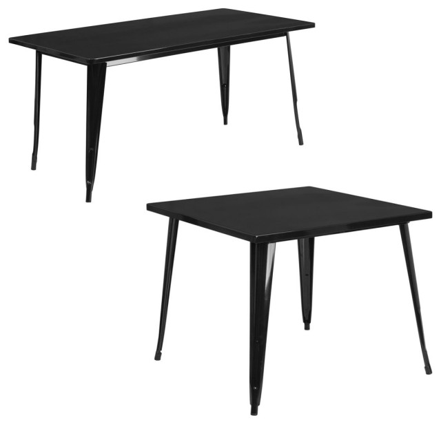 2Piece Black Metal Indoor/Outdoor Table Set Industrial Outdoor