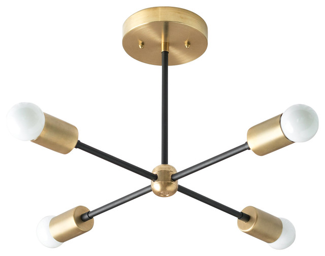 Gold Black Modern 4 Bulb Ceiling Light Midcentury Chandeliers