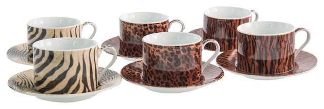 Safari Tea Cup and Saucers, Set of 6