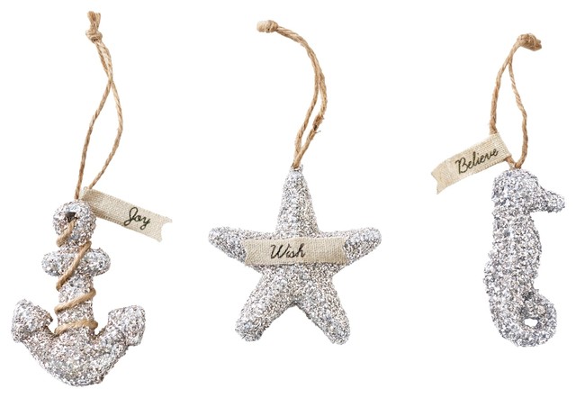 Mud Pie Anchor Seahorse And Starfish Glitter Sea Holiday Ornaments