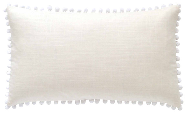 Pom Pom Pillow Cover - White 