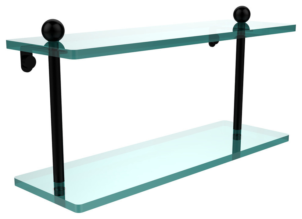 PR2/16BKM 16" Two Tiered Glass Shelf, Matte Black Contemporary