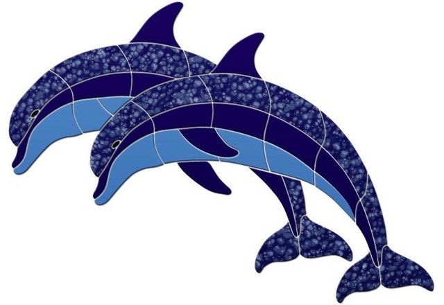 Crystal Double Dolphins Ceramic Swimming Pool Mosaic 25"x18", Blue