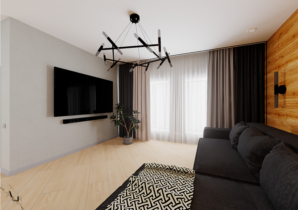 Дизайн-проект кухни-гостиной в каркасном доме