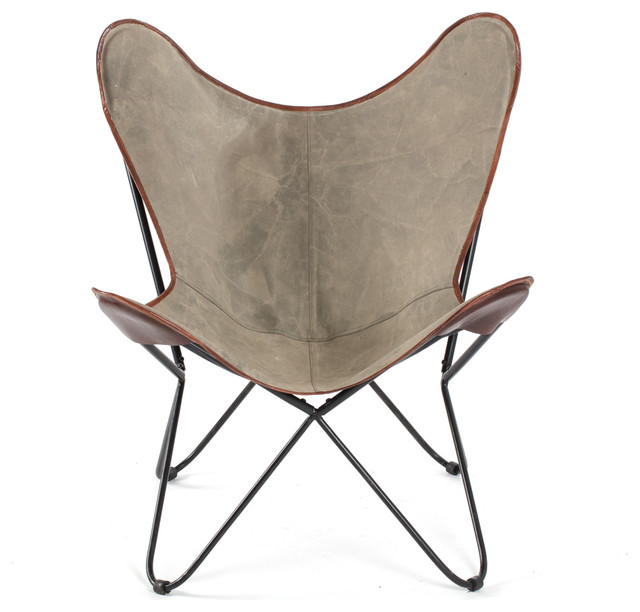 Brevent Iron Butterfly Chair With Canvas Seat Midcentury Armchairs