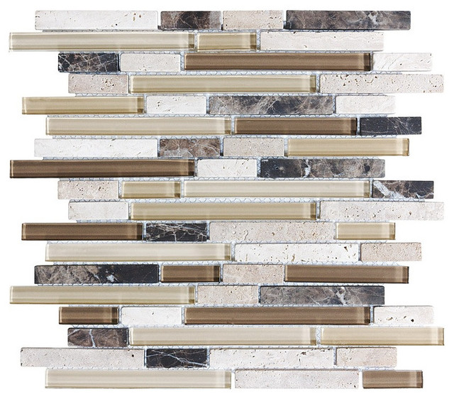 Bliss Cappuccino Stone and Glass Linear Mosaic Tile, 4" X 6" Sample