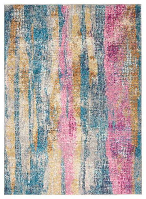 7' X 10' Pink And Blue Abstract Power Loom Area Rug, 6'7