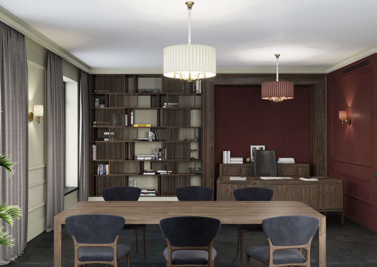 Кабинет в винных тонах