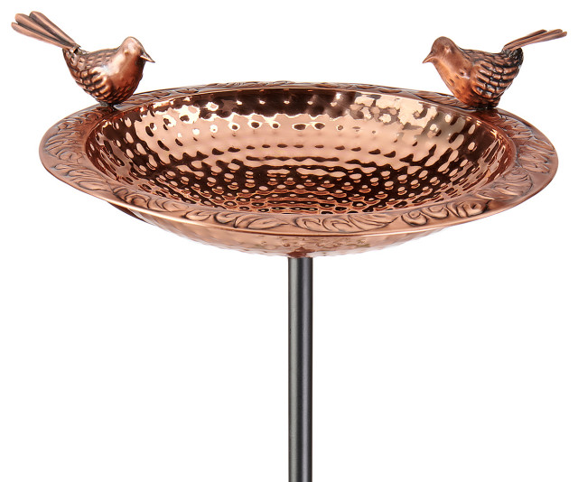 Pure Copper Bird Bath, Featuring Two Copper Birds, and Multipronged