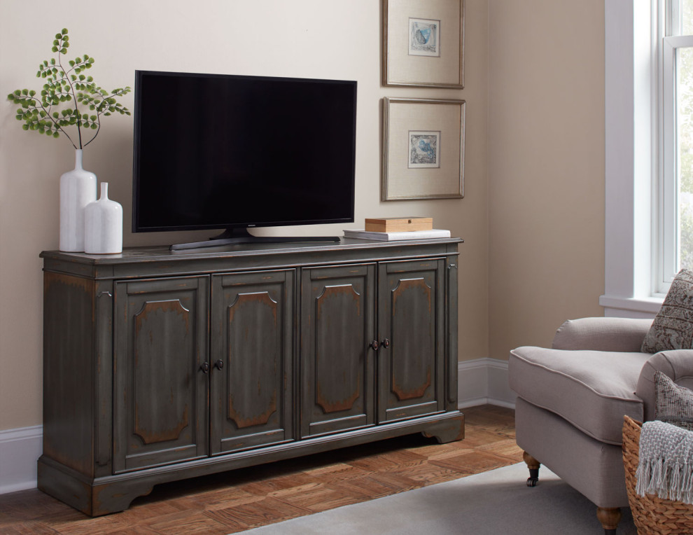 65" Heirloom TV Console Wood Accent Fully Assembled Gray