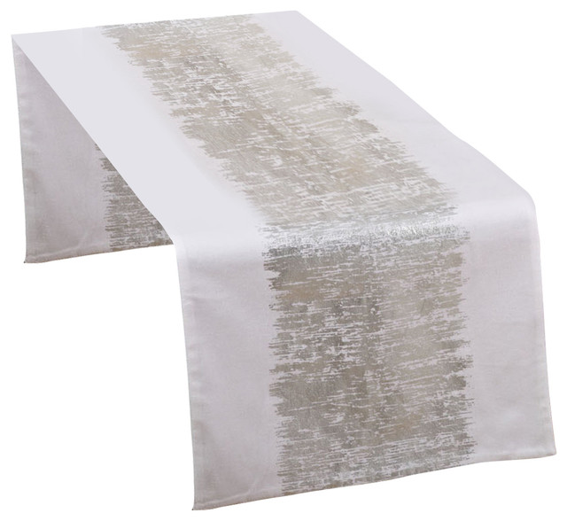 Agatha Metallic Banded Cotton Table Runner, 16"x72" - Contemporary - Table Runners - by Fennco ...