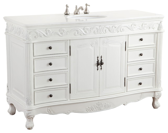 Chans Furniture Beckham Single Bathroom Vanity Antique White 56 Beckham Single Bathroom Vanity Antique White 56 Traditional Vanities