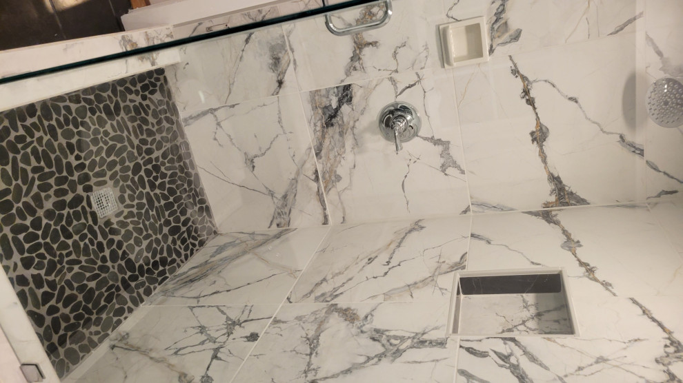 Transitional Custom Marble Bathroom