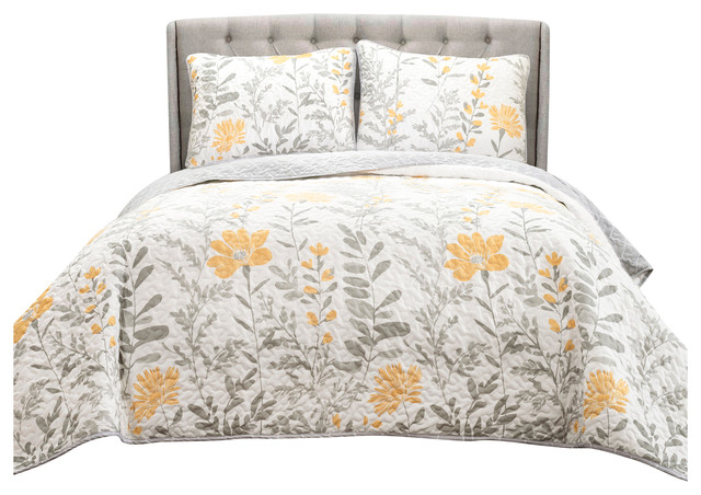 Aprile Yellow 3 Piece Quilt Set Contemporary Quilts And Aprile Yellow 3 Piece Quilt Set Contemporary Quilts And Sets By Lush Decor