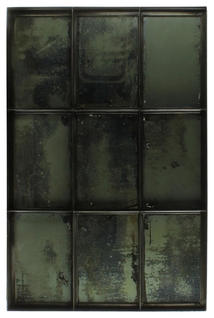 Carrefour Iron Mirror 9 Panes Antique Nickel Industrial Wall Carrefour Iron Mirror 9 Panes Antique