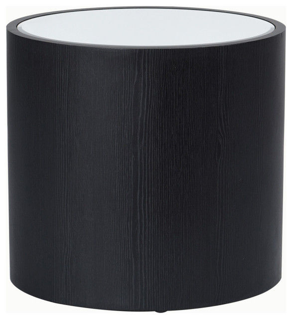 Dann Foley Lifestyle Oval Side Table Black Veneer, Inset Mirrored Table