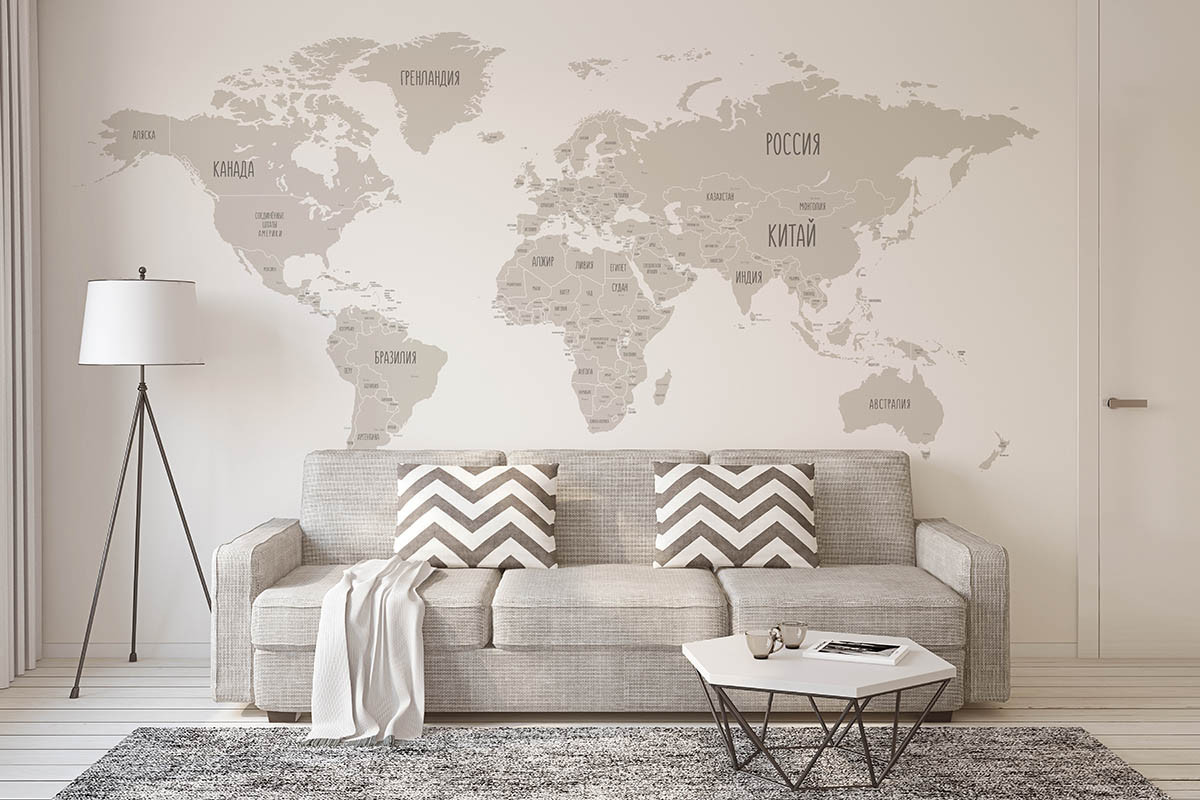 Фотообои Карта мира Сепия серая