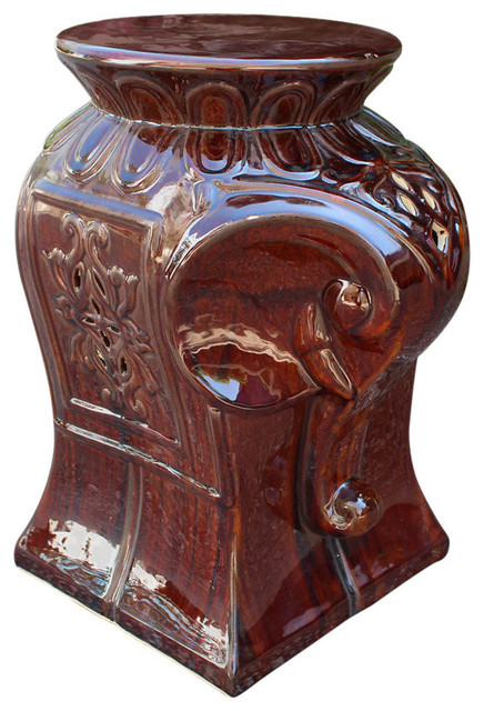 Contemporary Elephant Ceramic Garden Stool, Brown
