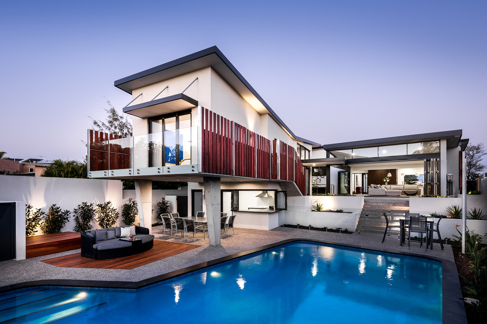 Contemporary backyard custom-shaped pool in Perth.