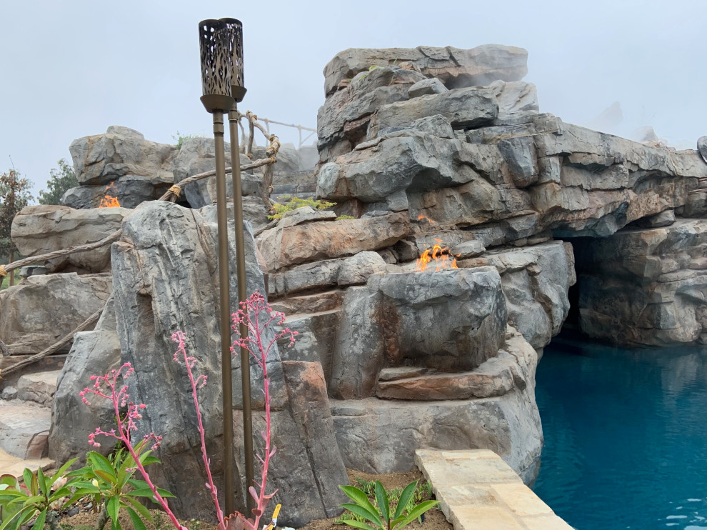 Waterfall with fire/smoke