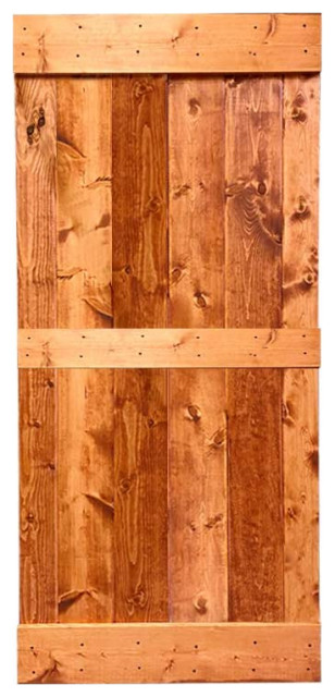 Stained Solid Pine Wood Sliding Barn Door, Red Walnut, 30"x84", Mid-Bar