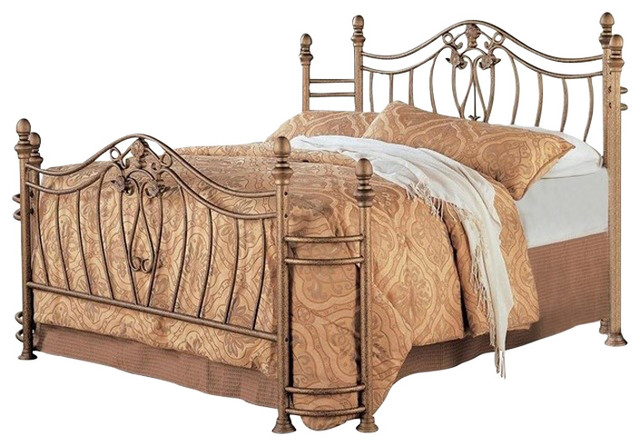 Queen Size Metal Bed With Headboard And Footboard In Antique 
