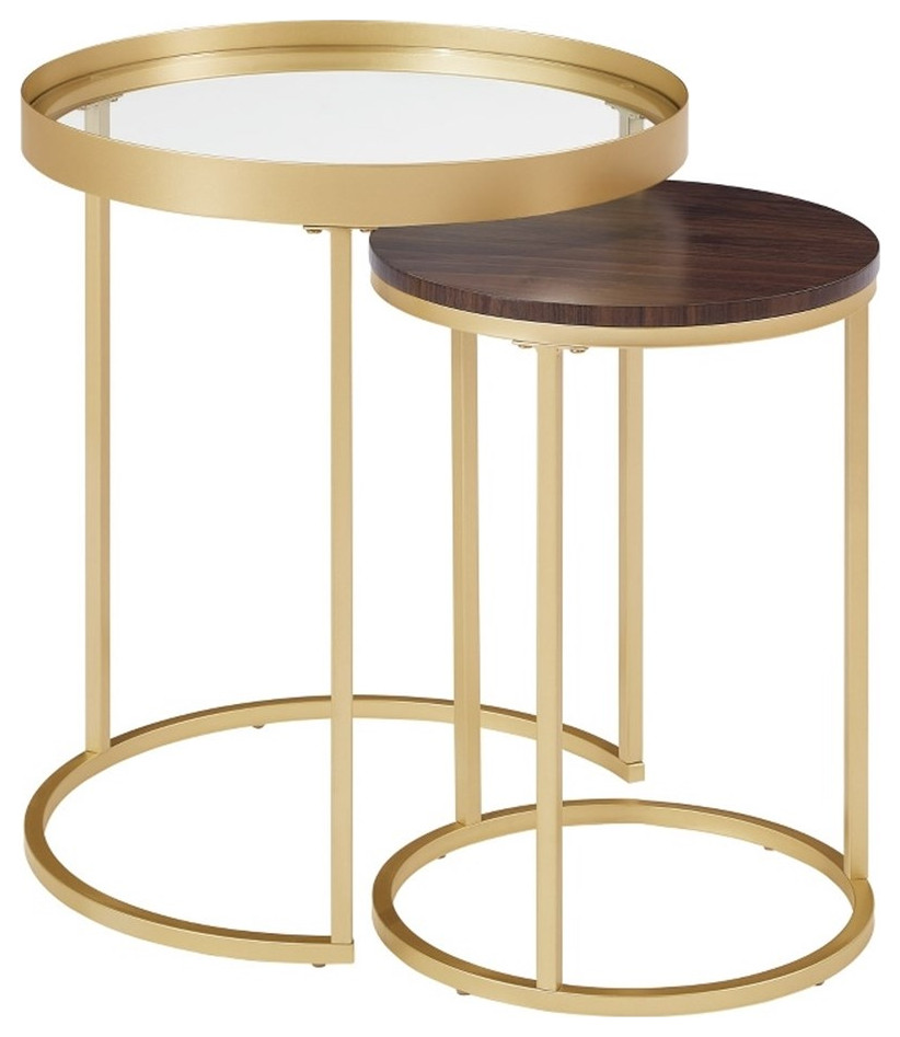 Metal and Glass Nesting Side Tables -Dark Walnut/ Gold