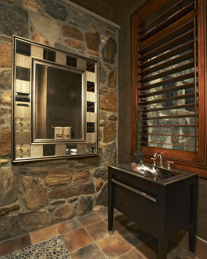 Photo of a contemporary powder room in Charleston with an integrated sink.