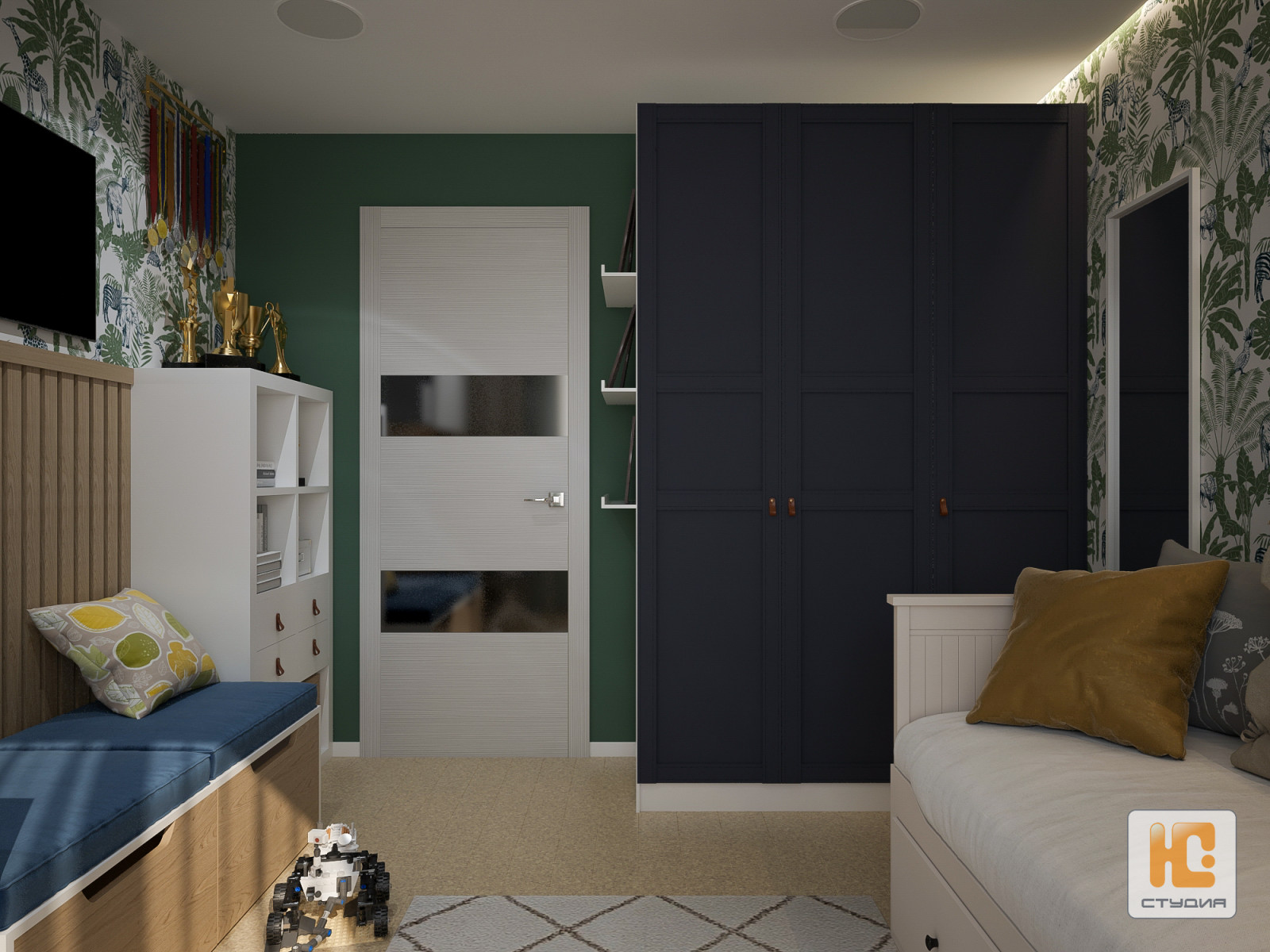 Дизайн-проект части квартиры (гостиная, спальня, балкон, детская)