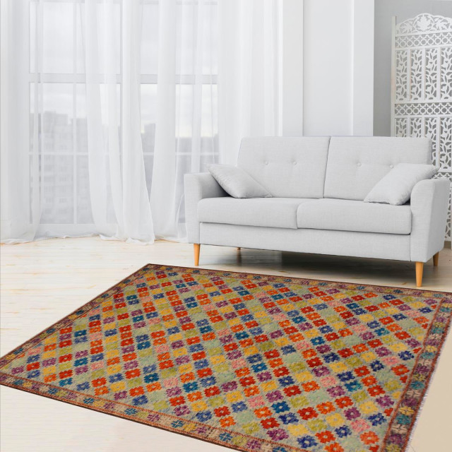 Modern Balochi Blue/Gray Wool Rug 5'11'' x 7'10