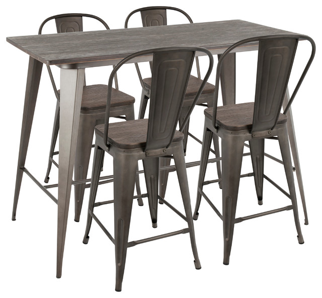 LumiSource Oregon 5-Piece High Back Counter Set, Antique/Espresso Bamboo