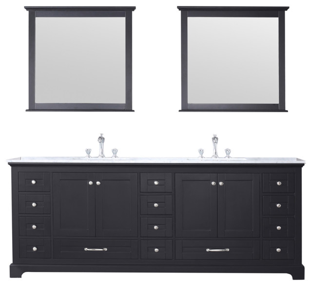 84" Double Vanity, Carrara Marble Top, Square Sinks and 34" Mirrors
