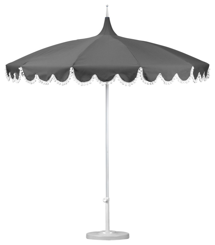 8 5 Sunbrella Boardwalk Patio Umbrella With Pom Poms Charcoal Contemporary Outdoor Umbrellas By California Umbrella