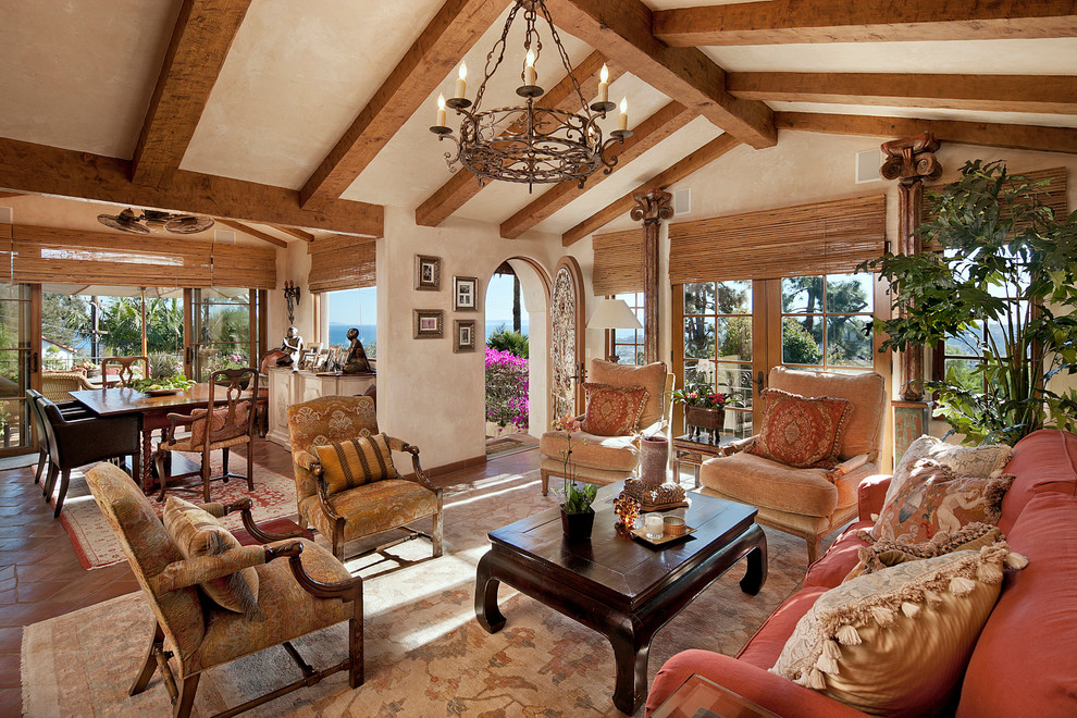 Mediterranean formal open concept living room in Santa Barbara.