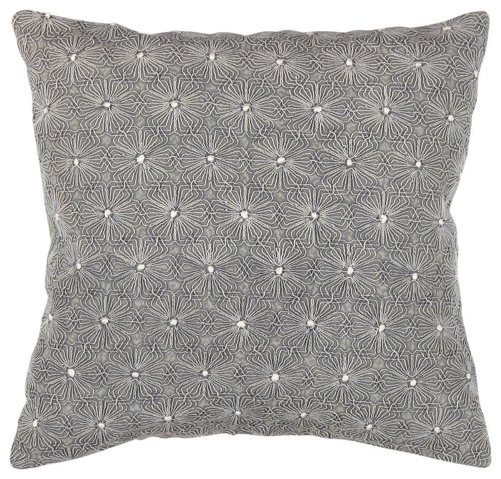 Naples Embroidered Pillow, Grey/Ivory Contemporary Decorative