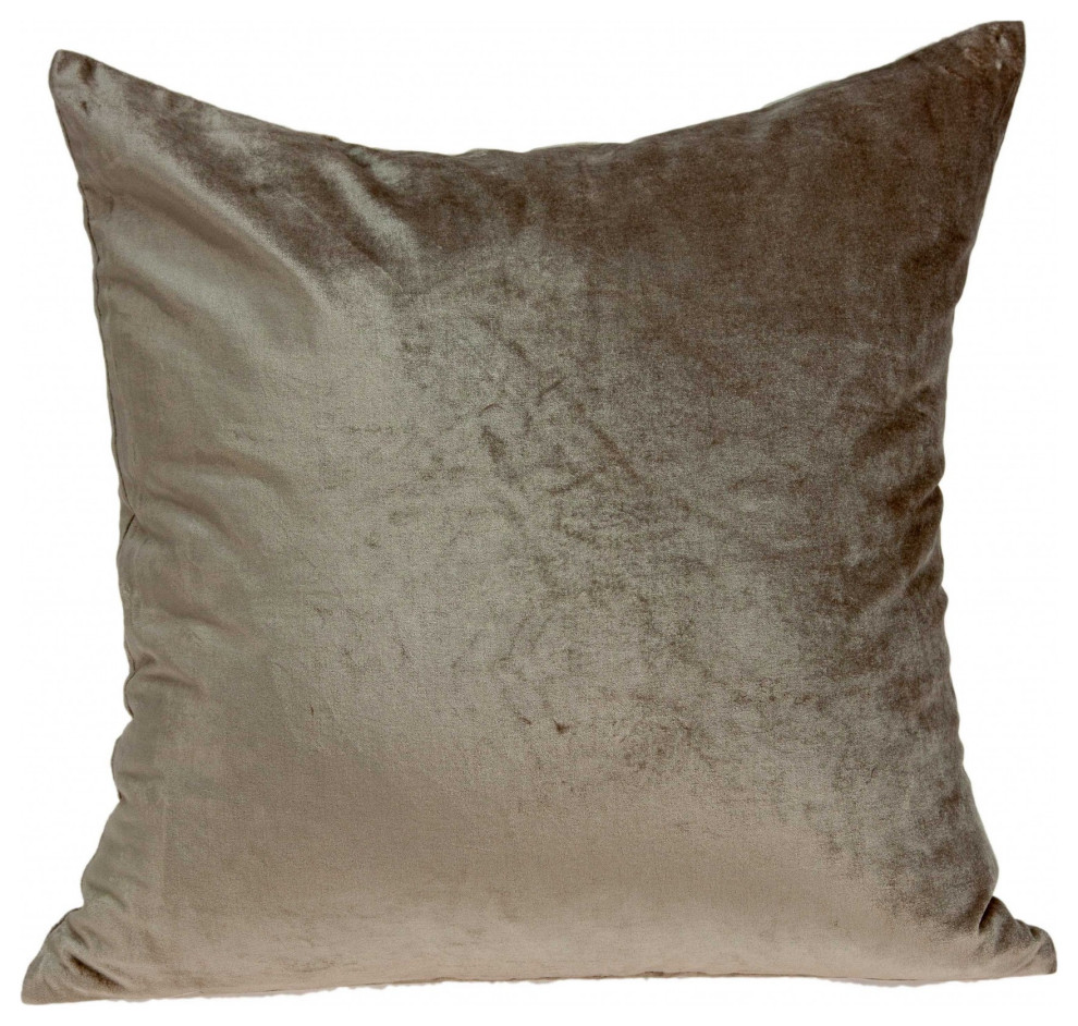 HomeRoots 18" x 7" x 18" Transitional Taupe Solid Pillow Cover With Poly Insert