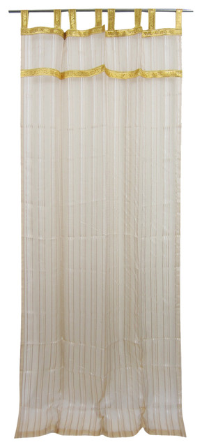 Sheer Organza Curtains, Set of 2, White With Golden Border