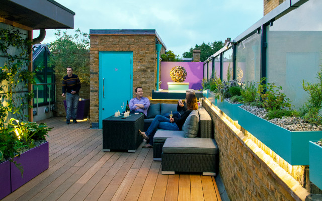 Wapping Roof Garden: Outdoor Cosiness, Landscape Creativity Lighting Cleverness industrial-terrace