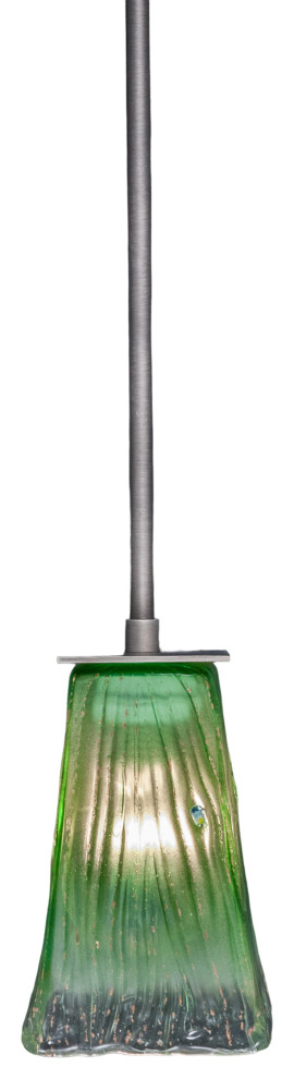 Apollo Stem Mini Pendant, Graphite, Square Kiwi Green Crystal