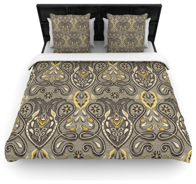 Suzie Tremel Vintage Damask Brown Gold Featherweight Duvet Cover Suzie Tremel Vintage Damask Brown Gold Featherweight Duvet Cover Twin 68 X88 Contemporary Covers And Sets By Kess Global Inc