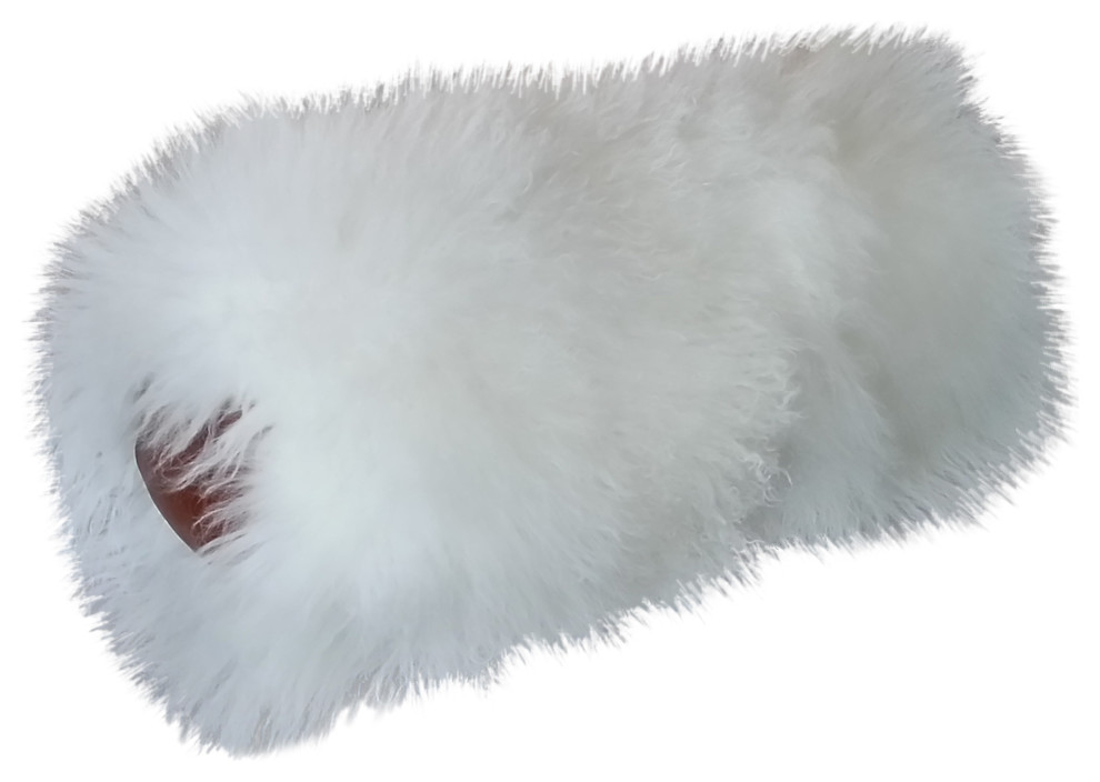 Gambrell Renard Mongolian Lamb with Brown Leather Bolster Pillow