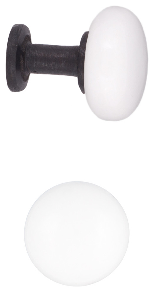White Ceramic Cabinet Knobs, 1", Flat/Matte Black
