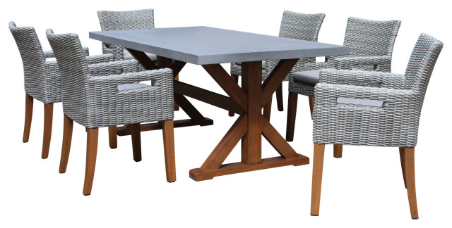 7-Piece Dining Table With Composite Concrete Top and Light Gray Chairs -  Tropical - Outdoor Dining Sets - by Outdoor Interiors | Houzz