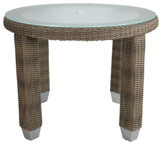 Palisades Round Outdoor Dining Table With Glass Top Tropical