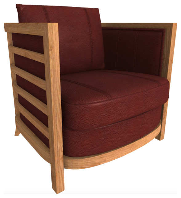 Montecito Barrel Ventura Leather Chair, Finish: Ginger, Leather: Garnet