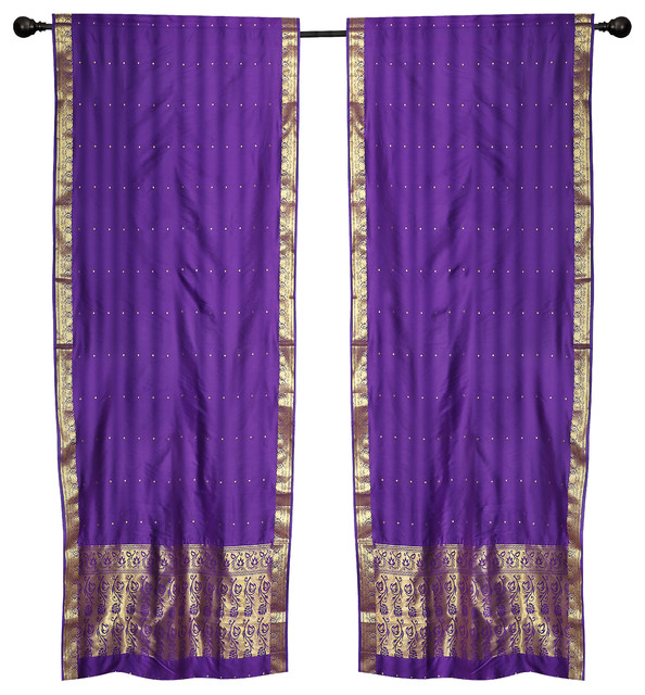 2 Boho Purple Indian Sari Curtains Rod Pocket Window Panels Drapes ...