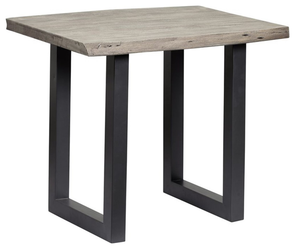 Maklaine Contemporary End Table in Grey and Gunmetal Finish