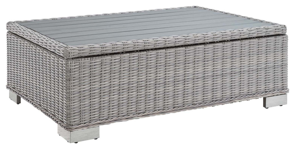 Conway 45" Outdoor Patio Wicker Rattan Coffee Table, Light Gray